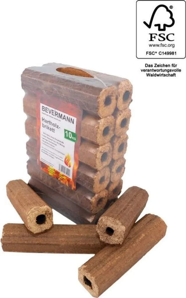 Holzbriketts Buche/Eiche – 10 kg – mit Zugloch
