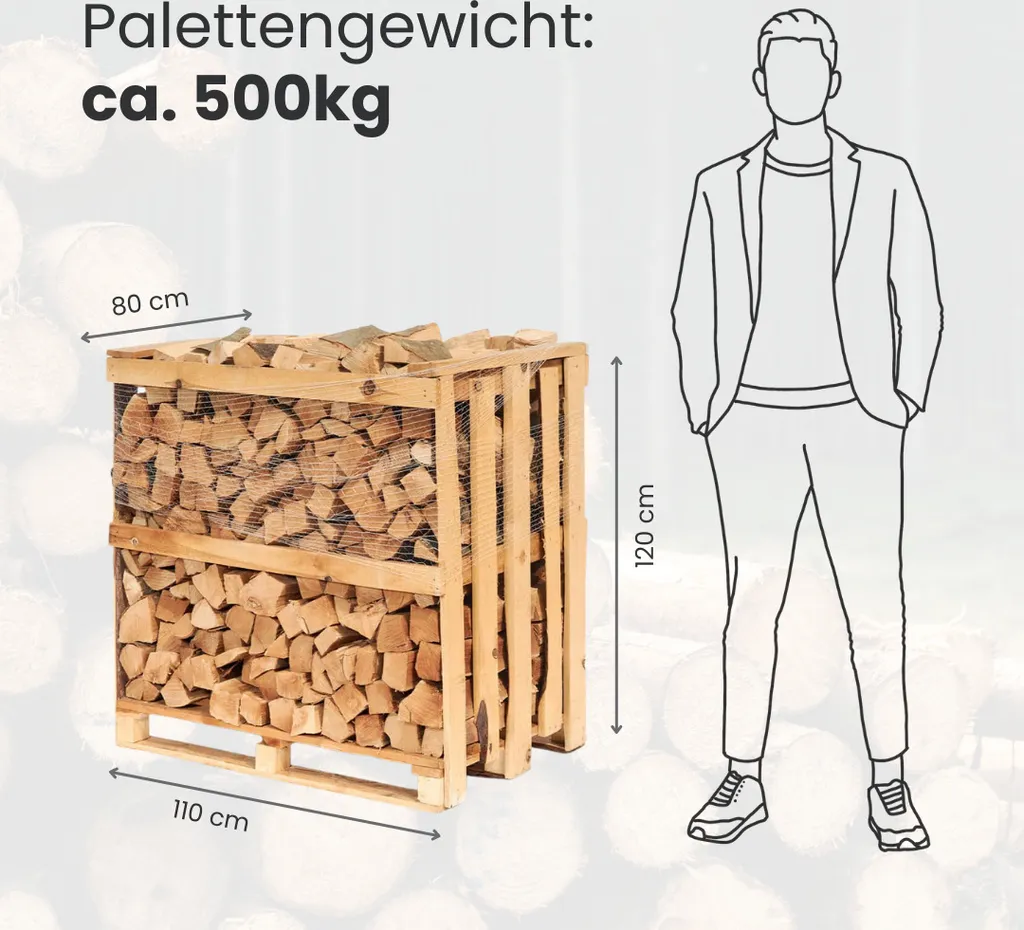 Buchen-Brennholz – 1 RM / 1,6 SRM – 25 cm – 500 kg